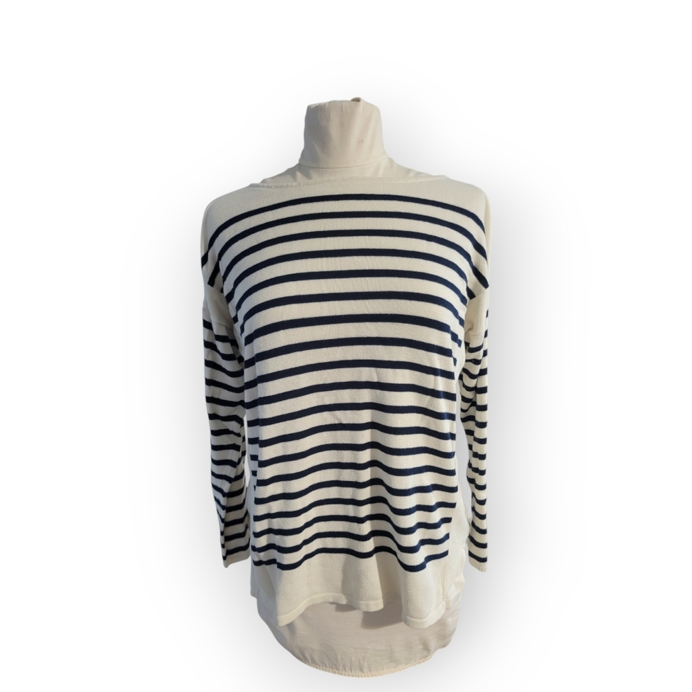 Chaps Classics Breton Stripe Boatneck Sweater Large Navy/Cream